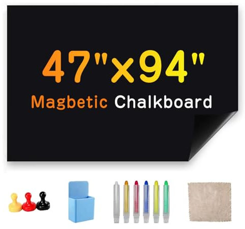 Magnetic Chalkboard Wallpaper Stick and Peel, 47 x 94Chalk Board Contact Paper with Adhesive on Wall for School, Office, Kitchen Fridge, Drawing