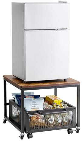 VEVOR Mini Portafrigo con Capacità di Carico di 90 kg, Tavolino da Frigo con Carrello Mobile e Ruote Girevoli, Portafrigo per Bevande per Caffè Bar, Portafrigorifero per Appartamento Marrone