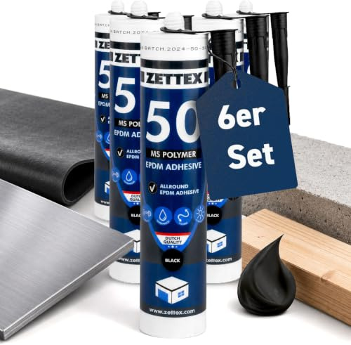 Zettex Colle d'étanchéité MS50 EPDM - 6 x 290 ml / colle EPDM élastique pour étanchéité de toiture/colle de film EPDM