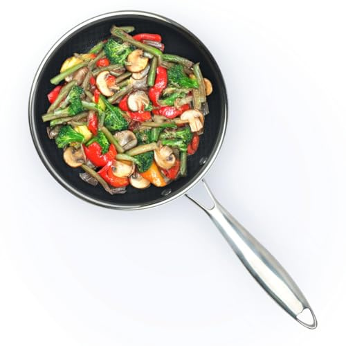 David Burke GeoClad Ceramic Hybrid Non-Stick 8 Fry Pan – Stainless Steel Sear Surface, Geometric Pattern, Tri-Ply Clad Body, PFOA-Free, Dk Gray/SS