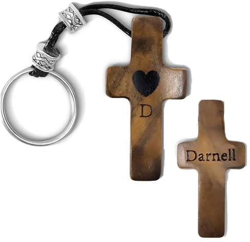 Porte-clés croix en bois naturel fait main - Cadeau personnalisé avec nom - breloque accessoires religieux - cadeau chrétien de foi pour un baptême - Cadeaux personnalisés d'anniversaire pour elle/lui