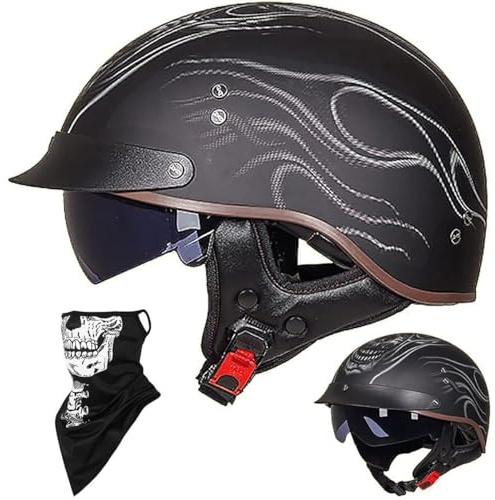 Öppen Ansiktshjälm Halv Motorcykelhjälm Vintage Cruiser Chopper Scooter Pilot ECE-certifierad Retro Motorcykel Vuxen Crash Mopedhjälm Med Solskydd For Män Och Kvinnor(D,XXL(63~64cm))