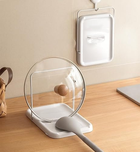 Pot Lid Holder & Spoon Rest - 2-in-1 Foldable Kitchen Organizer with Non-Slip Base, Heat-Resistant ABS/Stainless Steel, Space-Saving Lid Rack for Stovetop or Countertop