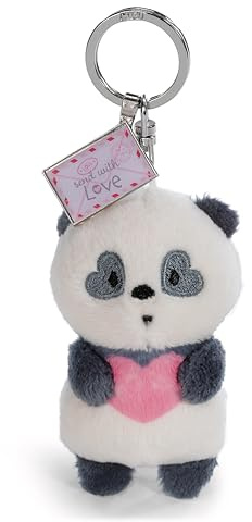 62621 Porte-clés avec panda Love en peluche, 8 cm, noir, fidèle compagnon pour sac à dos ou autre sac, pour petits et grands