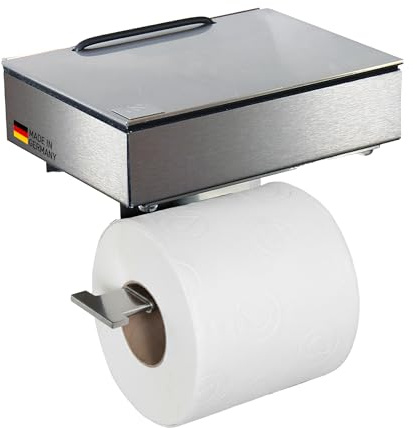 Toilettenpapierhalter mit Feuchttücherbox - Gehäuse Matt & Abdeckung Edelstahl - befüllbar von Links - Wandhalterung 2-in-1, Feuchttuchbox & Klopapierhalter aus Edelstahl, Made in Germany