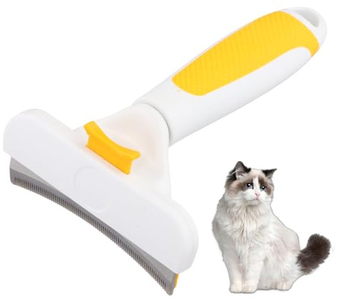 Katzenbürste, Selbstreinigender Flohkamm für Haustiere, Gelb Unterwollbürste, Katzenbürste Unterfell mit Knopf, Katzenkamm für die Haarentfernung von Großen, Mittleren und Kleinen Haustieren