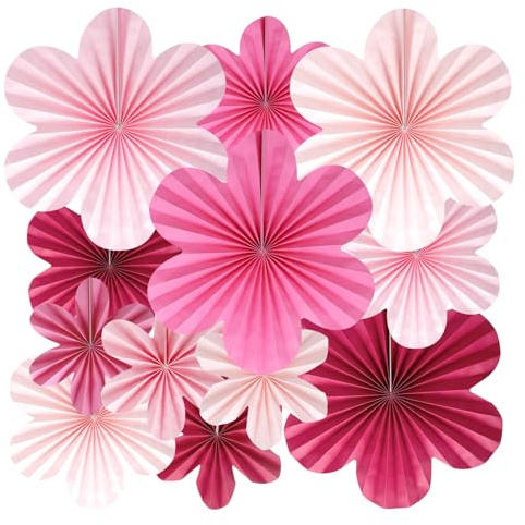 BestoFun 12er Set Papier Blumenfächer Rosa Papierblumen Rose Papier Fächer Hängende Girlande Dekoration für Hochzeit Geburtstagsfeier Gartenparty Tischdeko