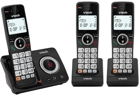 VTech EA5052 DECT Cordless Phone with Answering Machine,Nuisance Call Blocker, Volume Booster, Easy-to-Read Backlit Display, 18 Hours Talk-time, Handsfree Speakerphone, 3-Handset