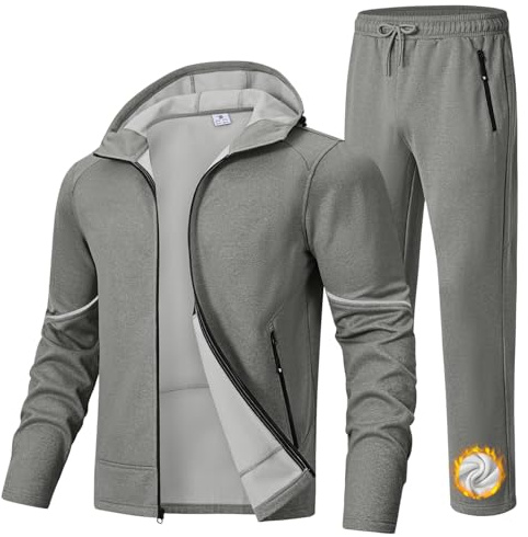 BGOWATU Men's Tracksuits Set Fleece Lined Jacket Hoodie Sweatsuit Running Sport Pants Jogging Suits with Zipper Pockets Dark Gray L