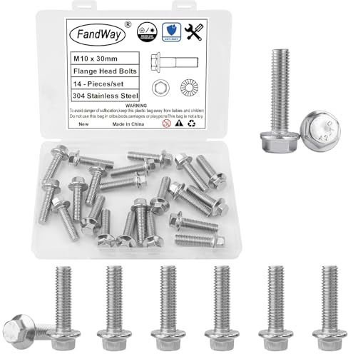 FandWay 14 Pièces Boulons À Bride Hexagonale M10x30mm Vis À Tête Hexagonale En Acier Inoxydable A2 (V2A/304) Filetage Complet Pas De Filetage 1,5mm