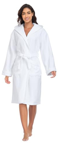 YEAUPE PRO Bademantel Damen Frottee mit Kapuze, Geschenkbox, Baumwolle 100%, Bademäntel für Bade, Sauna, Schwimmen, Morgenmantel, Damen Frottier-bademantel OEKO-TEX, Bathrobe Women, Weiß