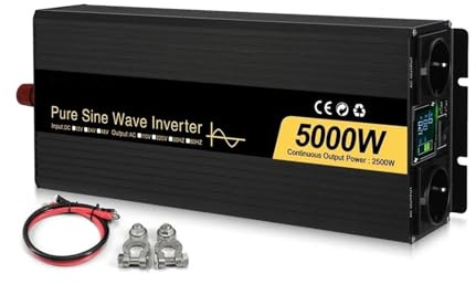 Transformateur Onduleurs Sinusoïdaux Purs Double Prise UE Convertisseur Tension DC 12 V 24 V 48 V vers AC 110 V 220 V 50 Hz 60 Hz 4000 W 5000 W 6000 W(48V,220V 60Hz,5000W (Rated 2500W))