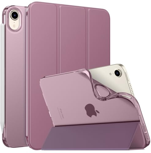 MoKo Case for iPad Mini (A17 Pro) 7th/6th Gen 2024/2021, Smokey Purple | iPad Mini 8.3 Inch Case Protective Trifold Folio Cover, Flexible Soft TPU Translucent Back Smart Cover, Auto Wake/Sleep