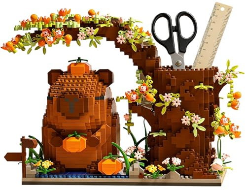 KINDLUME Porte-Stylo en Blocs de Construction - Modèle 3D Capybara à Assembler, 1800 Pièces Mini Blocs avec Manuel, Jeu Créatif et Déco de Bureau