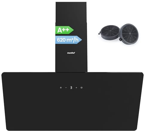 COMFEE' CH90J64ET4A2B2-EU Cappa Aspirante 90cm Aspiratore Cucina 620m³/h Controllo Touch 4 Velocità Installazione Semplice - Nero