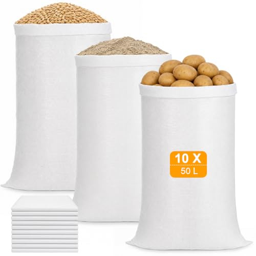 Romon 10 Piezas Sacos Escombros 55x95cm - Big Bag de Polipropileno Blanco - Saco Jardín Reutilizable 50kg para Obra, Arena, Tierra, Grava