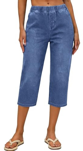 Cropped Jeggings for Women Denim Legging Cotton Summer Trouser Low Rise Jeans Straight Fit Denim Pants Elasticated Waist Trousers Slimming Soft Lightweight Comfy Jeans Vacation Outdoor Beach