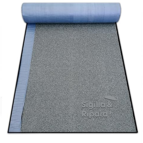 Guaina Autoadesiva Bituminosa Ardesiata impermeabilizzante per tetti, tettoie, gazebo in legno, ROTOLO 1x10 metri (Grigia)