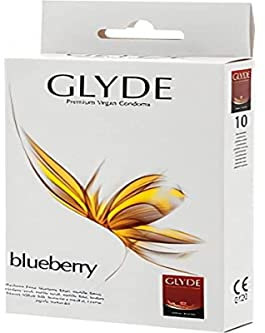 Glyde Ultra Blueberry (Blaubeere) 10 blaue Kondome mit Blaubeer-Aroma, vegane Kondome ohne Casein, zertifiziert mit der Vegan-Blume