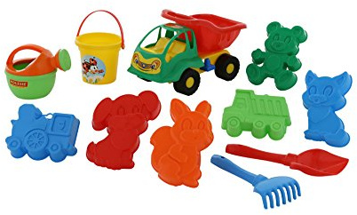 Polesie 4573 Set im Rucksack mit Kipper Ameise, Eimer klein, Schaufel, Rechen, 6 Foermchen, Giesskanne klein, farblich sortiert