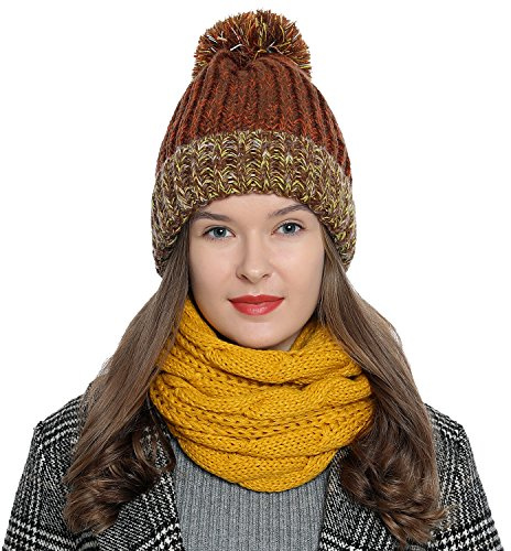 DonDon Winter Scarf for Women Knitted Loop Snood knit neck warmer knitting pattern - Yellow