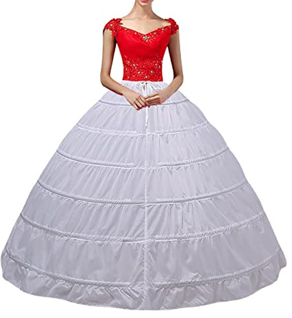 Uswear Crinoline Petticoat Underskirt 6 Hoop Ball Gown Skirt Floor Length for Wedding Dress, White, Waist 26-43inch