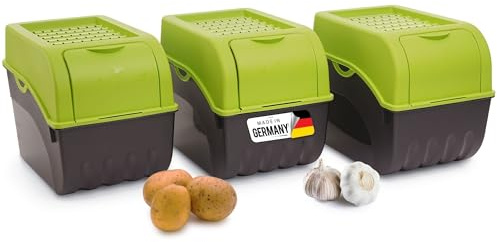 Novaliv Kartoffel Aufbewahrungsbox | 3x groß 9L | GRÜN | Kartoffelbox | Gemüsebox stapelbar Zwiebelbox Kartoffelkorb Obstbehälter Kartoffelkiste Zwiebel Aufbewahrung Frischhaltedose Möhren