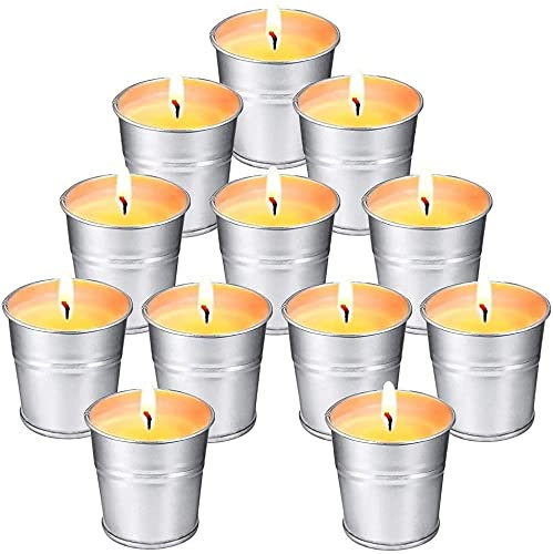 SUPERSUN Candela Citronella Set Regalo per Esterno, 12 * 2.0oz Giardino, 100% Cera di Soia Naturale per Campeggio, Feste ed Eventi Interno ed Esterno, Durata 120-180 Ore Bruciando