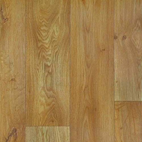247Floors Flash Wood Plank Effect Vinyl Flooring 2.3mm Realistic Foam Backed Lino Slip Resistant (7m x 3m / 22ft 11 x 9ft 10, Natural Oak Planks)