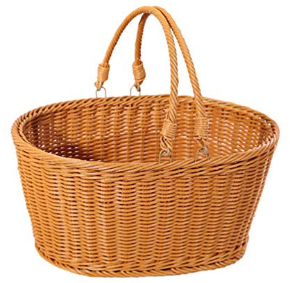 YARNOW 1stück Simulierter Rattan Einkaufskorb Praktischer Dekorationskorb Für Snacks Desserts Und Blumen Handlicher Picknickkorb Ovaler Form Große Kapazität Braun