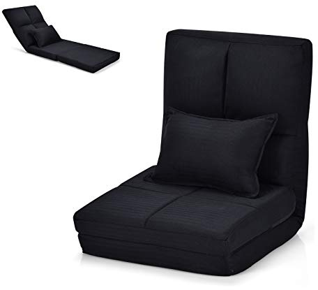 COSTWAY Sofá de Suelo con Respaldo Ajustable Silla Plegable con Función Reclinable y Cojín Lumbarde Asiento Meditación Carga hasta 100kg (Negro)