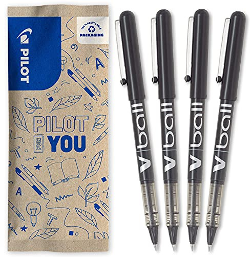 PILOT - Caja de 4 VBall 05 - Bolígrafos oRller con Tinta Líquida - Bolígrafos con Punta Cónica Fina para Escritura Suave y Precisa - Secado Rápido Antimanchas - Negro - Punta Fina (0,5mm)