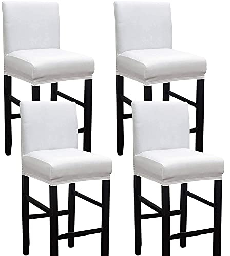 BXFUL Kunstleder Bar Stuhlhussen, Stretch Abnehmbarer waschbarer Stuhl Schonbezug für Short Swivel Dining Chair Rückenlehne Barhocker Stuhl mit Lehne (4 Pcs,Weiß)
