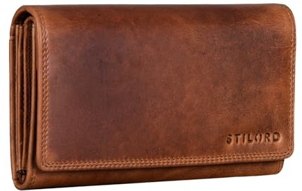 STILORD große Damen-Geldbörse aus Leder Cognac - Vintage Portemonnaie - Brieftasche mit RFID Schutz - Echtleder Brieftasche 'Amanda'