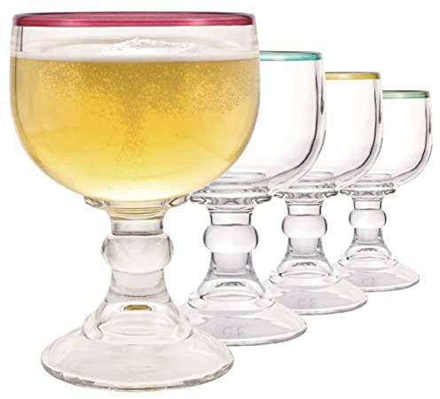 Chefcaptain 4 Color Margaritas Schooner Glass Four- 21.5 Oz Extra Large Goblet Crystal Style ZERO LEAD Colored RIM Shrimp Cocktail, Coronaritas, Margaritas, Beer Glasses PACK OF 4(Classic)