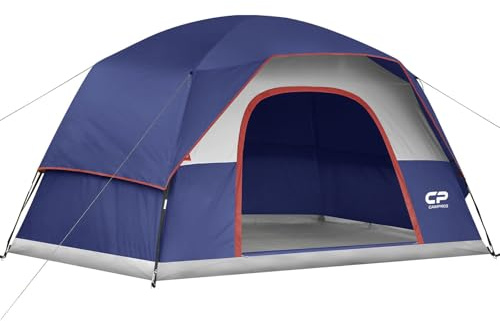 CAMPROS CP Tent 6 Person, Waterproof Windproof Double Layer Family Dome Tent, Easy Setup with Large Mesh Windows & Wide Door for Camping