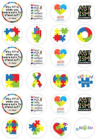 The Cake Decorators Boutique 24 edible Autism Autistic Awareness Day cake decorations style Iced Icing CupCake Toppers, 4.2cm
