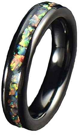 Mesnt Verlobung Freundschaftsring Ringe Opal Inlay Titan Ehering Ring Hochzeit Ring Herren 4MM Schwarz Herren Ringe Größe 52 (16.6)