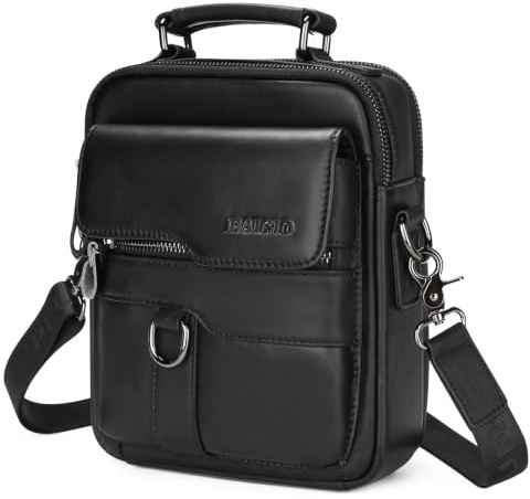 BAIGIO Men's Leather Shoulder Bag - Messenger Briefcase Crossbody Satchel Handbag for Men - Black