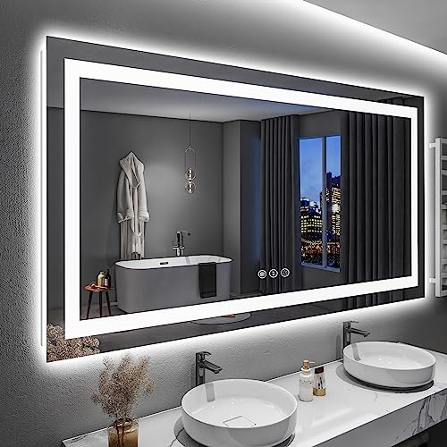 YEELAIT 60x36 Inch LED Bathroom Mirror with Lights Front and Backlit Lighted Vanity Mirror for Bathroom Wall with 3 Colors Dimmable Anti-Fog Memory Shatter-Proof IP54 Waterproof Horizontal/Vertical
