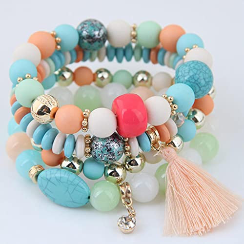 DIANN Bohemian Charm Beads Wickelarmbänder Armreifen für Frauen Boho Blume Blatt Quaste Armband Mehrschichtiges Armband Neu-S4-Grün