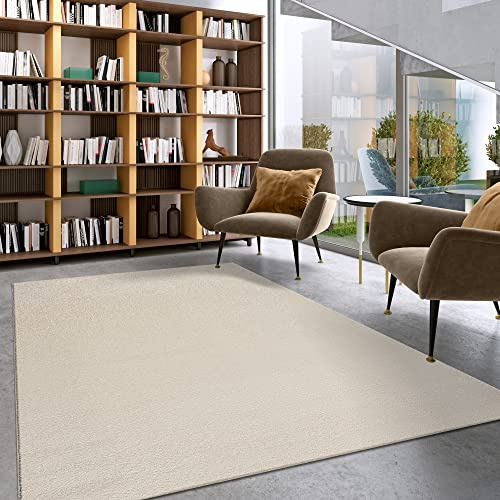 Impression Kurzflor-Wohnzimmerteppich - Schlichte Moderne Teppiche für Schlafzimmer, Büro, Flur, Küche, Kinderzimmer - Creme, 160 x 230 cm
