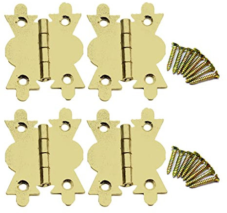 SUL Brass-Plated Butterfly Hinge 40mm (1.1/2 inch) 4-Pack with Screws for Cabinet Door, Jewelry Box, Woods, Drawer, Cupboard