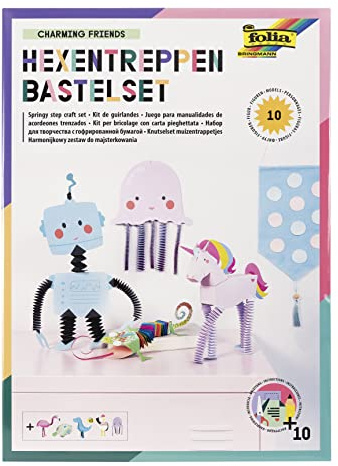 folia 21905 - Hexentreppen Bastelset Charming Friends für Kinder, 10 verschiedene Figuren mit lustigen Hexentreppen-Beinen
