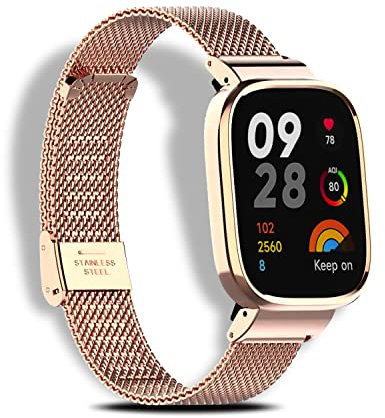 LanQii Cinturino Compatibile per Xiaomi Redmi Watch 3, Acciaio Inossidabile Cinturino in Maglia Metallo Milanese Uomini Donne Braccialetto di Ricambio per Xiaomi Redmi Watch 3 -Oro rosa