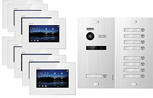 Balter EVO-HD Video Türsprechanlage, Video Türklingel mit Kamera, 9 familienhaus Klingel, 9X 7 Zoll HD Monitor, Full HD-Kamera, 2 Draht Bus, Gegensprechanlage mit 175° Weitwinkel