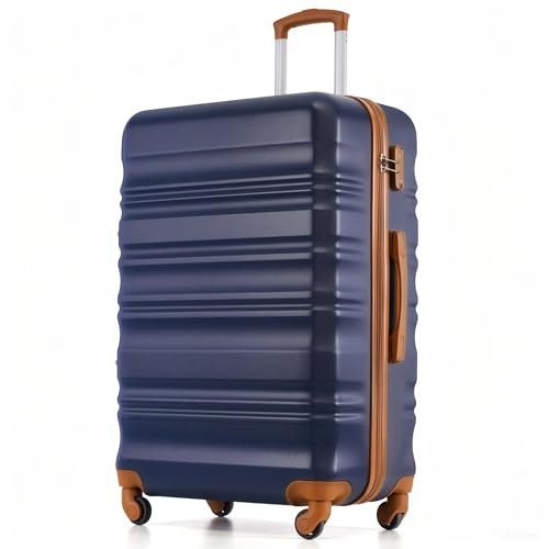 COOLIFE Hartschalen-Koffer Trolley Rollkoffer Reisekoffer mit TSA-Schloss und 4 Rollen (Blau/Braun, Mittelgroßer Koffer)