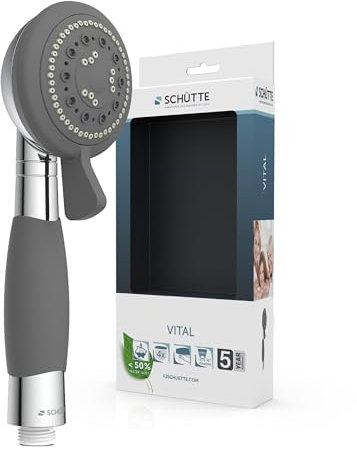 SCHÜTTE Handbrause VITAL | mit rutschfestem Griff | Duschkopf mit Anitikalk-Noppen | 3 einstellbare Strahlarten und Wasserstopp-Funktion | Brausekopf Antikalk für die Dusche