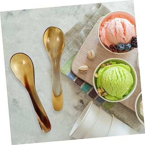 DOITOOL Natürliche Ochsenhorn Kaffeelöffel Aus 4 Stück Großer Kaffee Und Kuchenlöffel Für Tee Dessert Und Partys