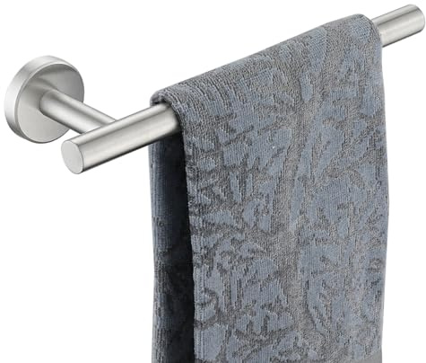 JQK Hand Towel Holder Towel Ring, 10 Inch Thicken 0.8mm 304 Stainless Steel Bathroom Hand Towel Bar, 9 Inch Useable Length Wall Mount Towel Rack Hanger, Brushed Steel, THH110L9-BN